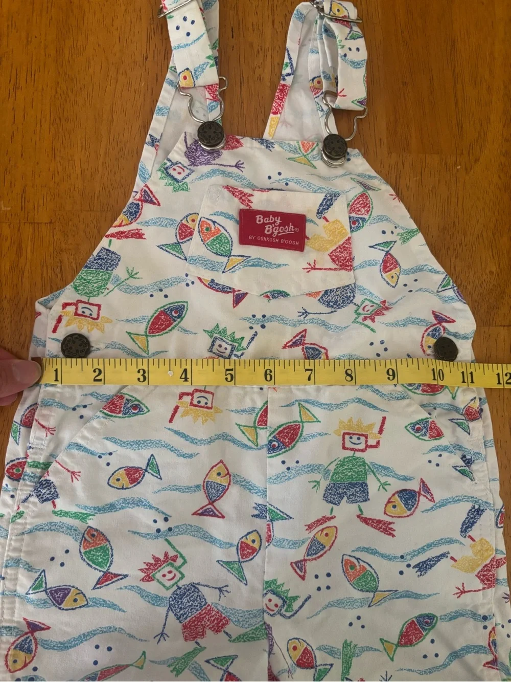 OshKosh B'gosh Baby B’gosh Vintage 90’s Rare Fish Print Short Overalls 24Mo
